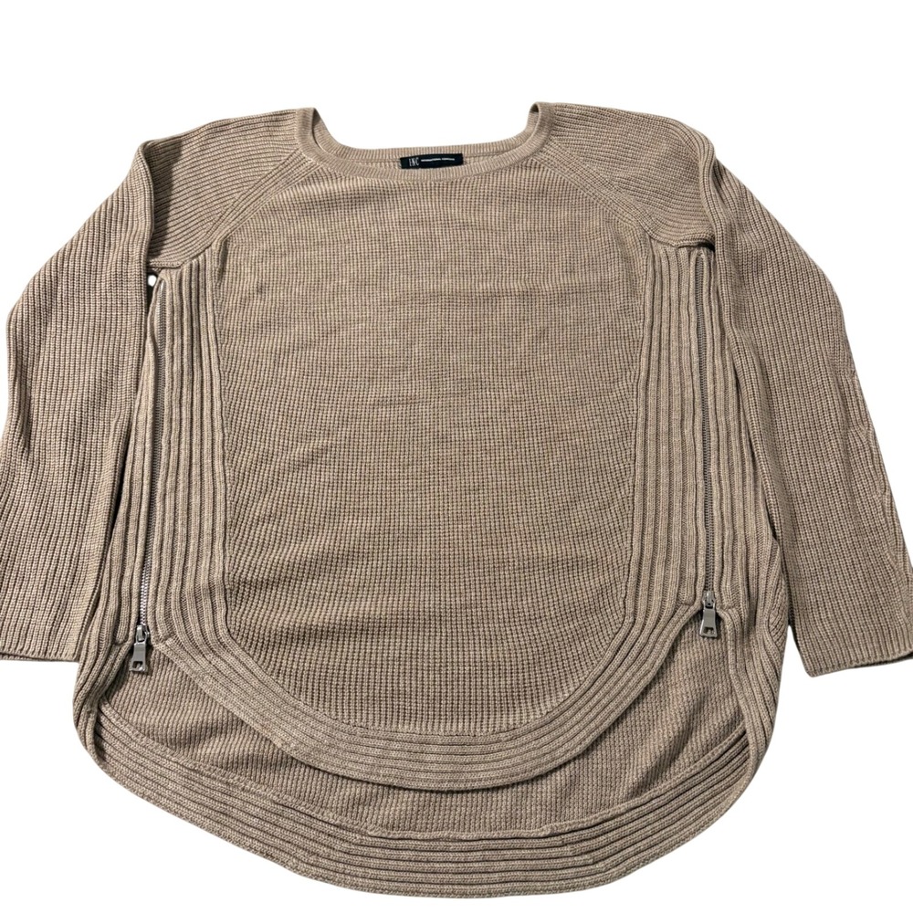INC International Concepts Tan Ribbed Side Zip Knit Sweater Womens Medium Taupe